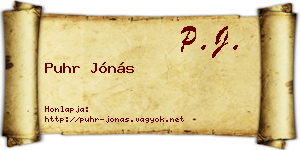 Puhr Jónás névjegykártya